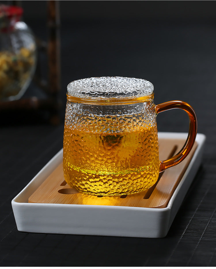 
                  
                    Hammered Glass Tea Cup with Infuser and Lid | Gold Handle | The Tea Source MNL
                  
                